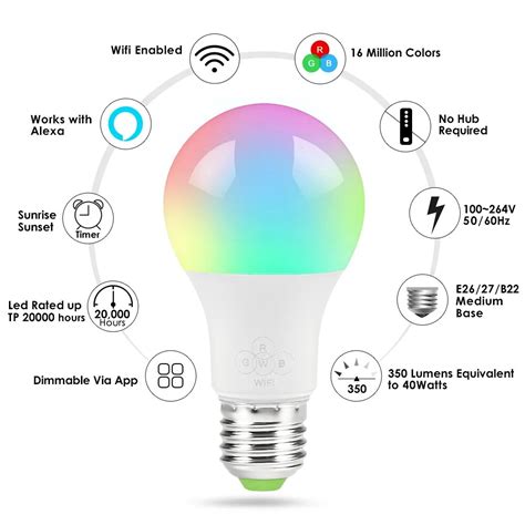 Wifi Smart Light Bulb Dimmable Multicolor Wake Up Lights No Hub