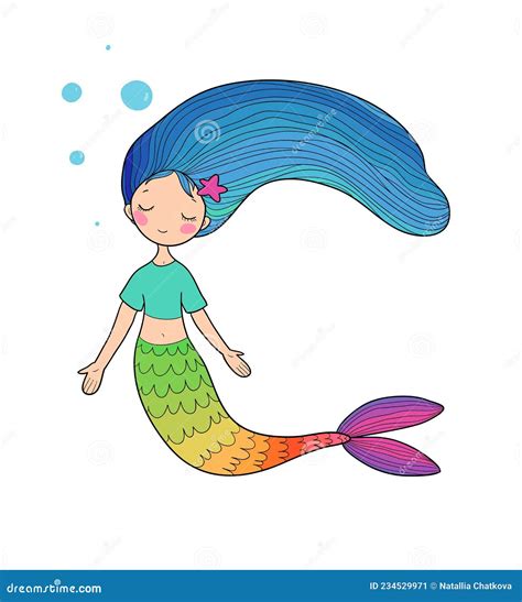 Las Sirenas De Dibujos Animados Adorables Sirena Tema Marino