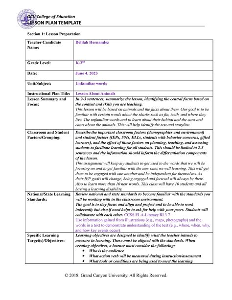 Coe Lesson 6 1 Lesson Planning 6 3 23 Lesson Plan Template Section 1