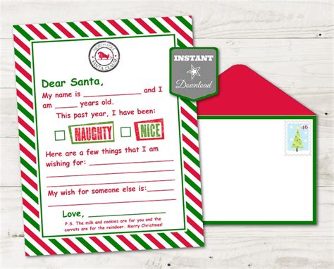 Instant Download Printable Dear Santa Letter And Envelope Etsy