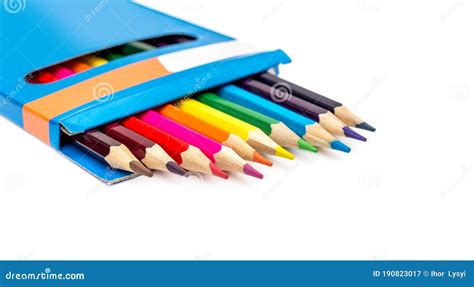 Colored Pencils In Carton Pencil Box On White Stock Image Image Of