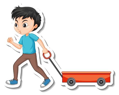 Free Vector Boy Pulling Cart On White