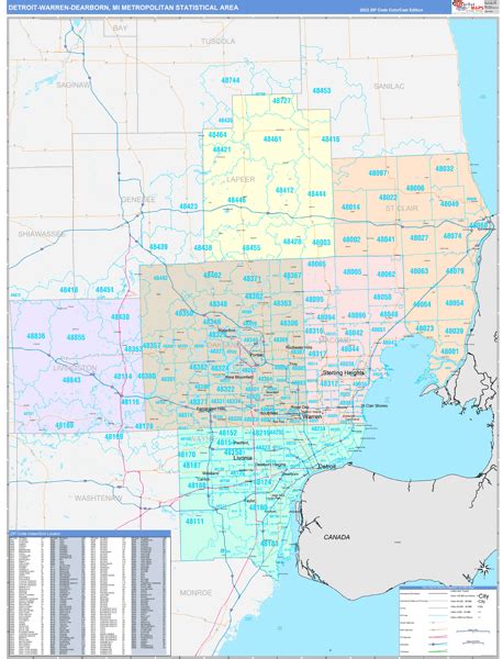 Detroit Warren Dearborn Metro Area Mi Zip Code Maps Color Cast