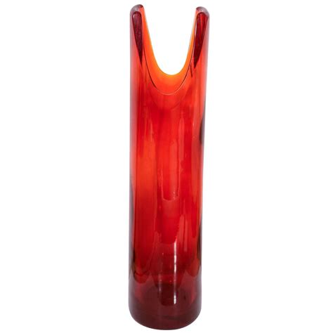 Tangerine Cut Cylinder Vase By Blenko At 1stdibs