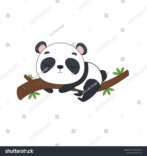 Cute Little Cartoon Panda On Branch Stock Vector Royalty Free