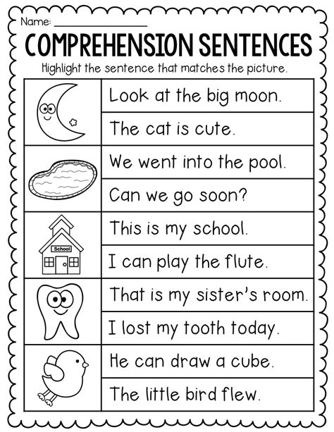 Comprehension Sentences Worksheets Kindergarten Reading Reading