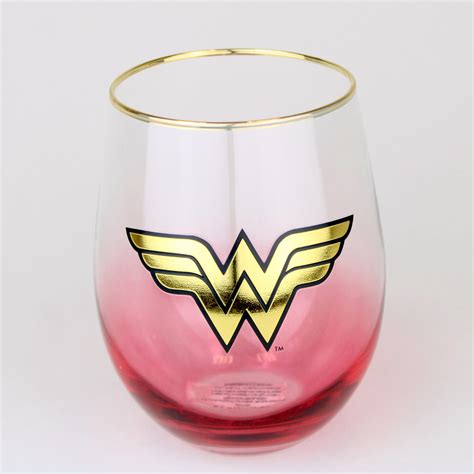 Wonder Woman Logo Dc Comics 20oz Red And Gold Stemless Glass