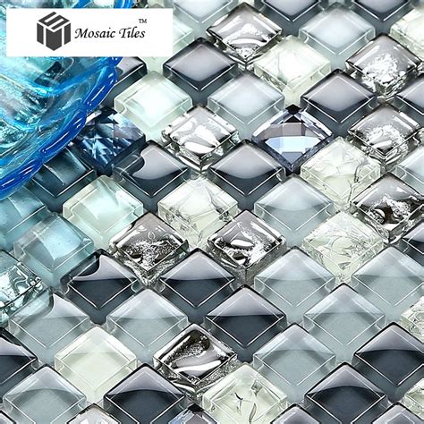 Tst Crystal Glass Tile Blue Silver Mosaic Diamond Kitchen Hotel Design
