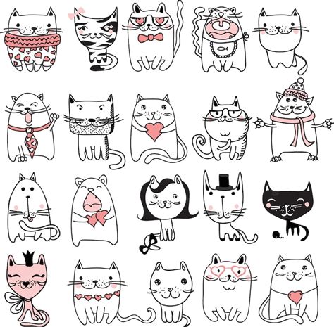 Premium Vector Set Of 20 Doodle Cute And Funny Cats Avatars
