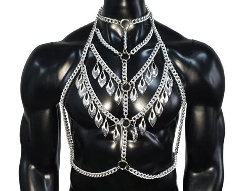 Sliver Metal Body Chain Chain Body Harness Men Body Etsy Rave