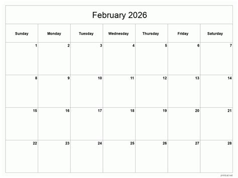 Printable February 2026 Calendar Free Printable Calendars