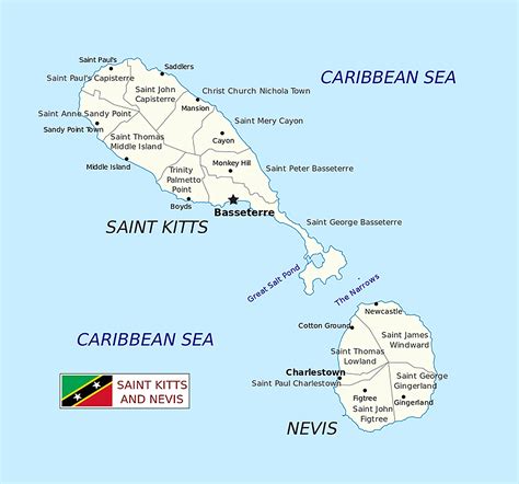 Detailed Administrative Map Of Saint Kitts And Nevis With Cities