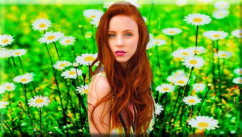 Redhead In The Grass Pretty Female Lovely Redhead Ginger Red Head Bonito Hd Wallpaper