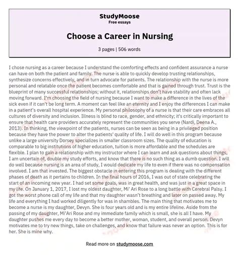 Choose A Career In Nursing Free Essay Example