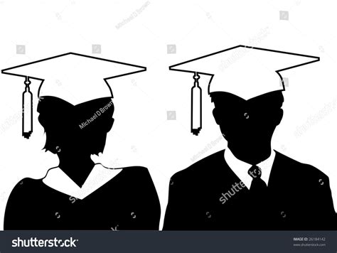 Pair Silhouette Male Female Graduates Cap Stock Vector 26184142