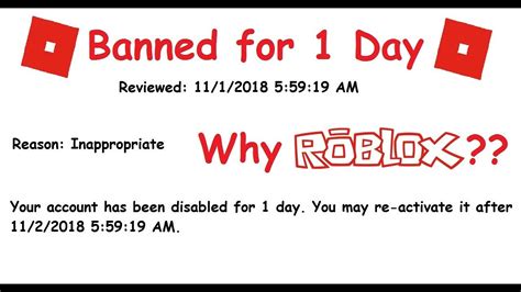 I Got Banned From Roblox For 1 Day Youtube