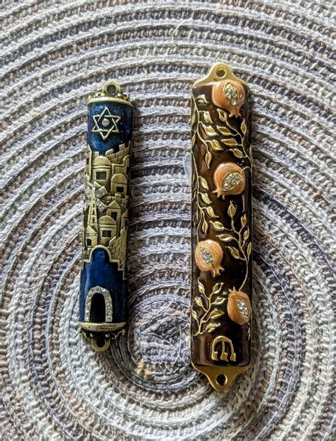 Set Of 2 Metal Mezuzah Hand Made Israeli Style 4 And 5