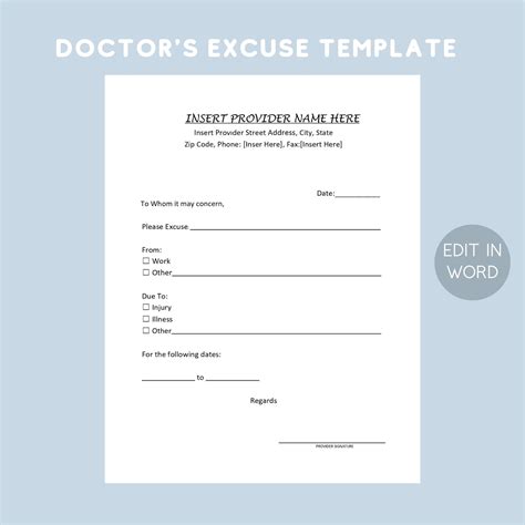 Printable Doctors Excuse Template Editable Medical Office Forms Work