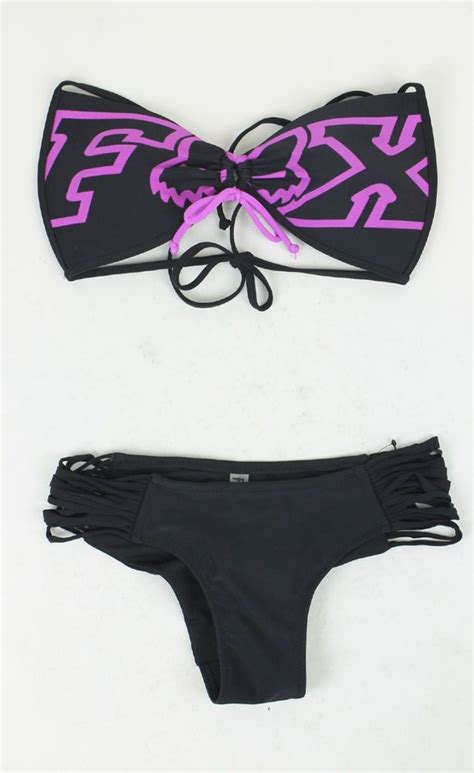 Fox Racing Womens Triangle Bikini Set Graphic Swim Suit Black Small S
