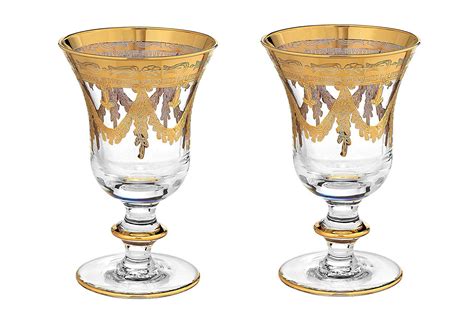 Interglass Italian Crystal Wine Glasses Vintage Design 24kt Gold Hand Decorated Luxury Goblets