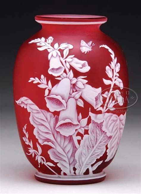 Webb Red Cameo Glass Vase With Foxglove Flowers Glass Artwork Diy Wine Glasses Painted Glass