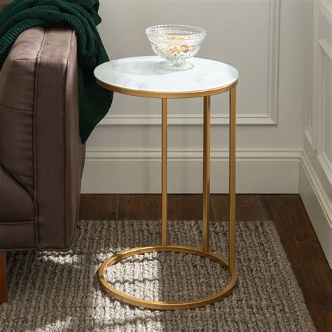 Modern Round End Table White Marble Top Gold Base Rc Willey