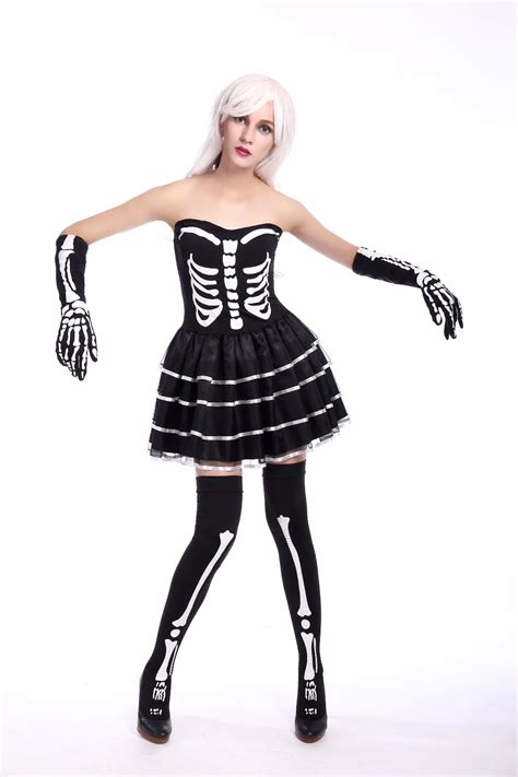 2016 new women halloween scary black skeleton halloween costumes womens scary halloween costumes