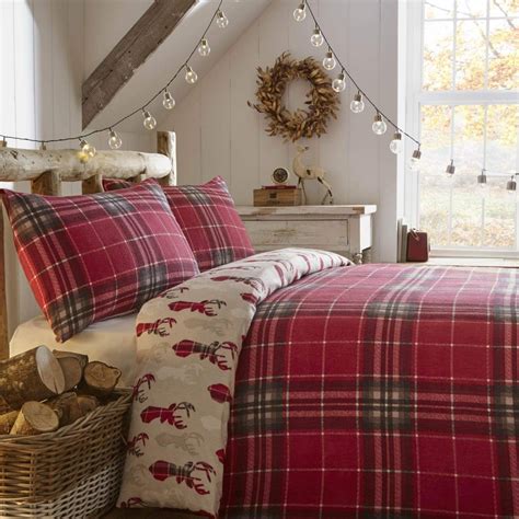 Fusion Tartan Stag Brushed Cotton Duvet Cover Set Red Christmas