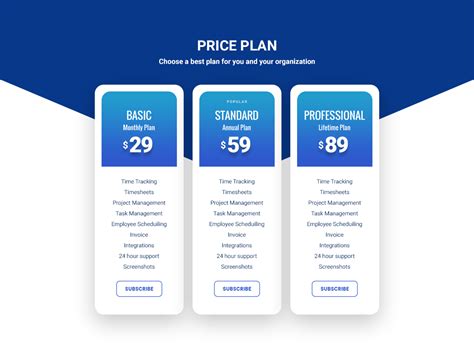 Price Plan Table Template Blue Uplabs