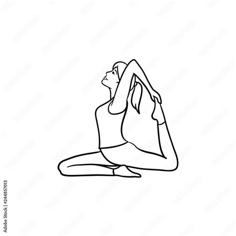 Woman Practicing Yoga King Pigeon Pose Hand Drawn Outline Doodle Icon