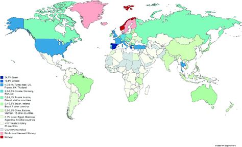 World Map Of Travel Destinations Each Country Visited Was