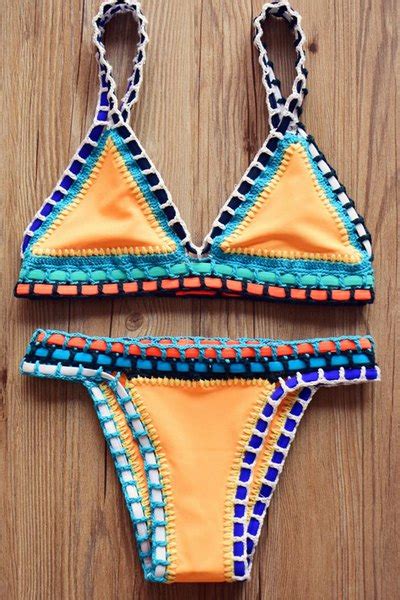 Crocheted Spaghetti Strap Bikini Set Yellow Bikinis Zaful