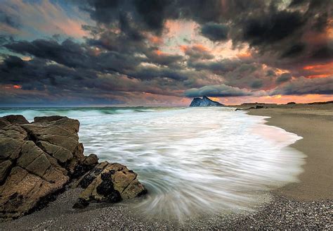 Dark Clouds And Sunset Over Beach Sea Beaches Clouds Oceans