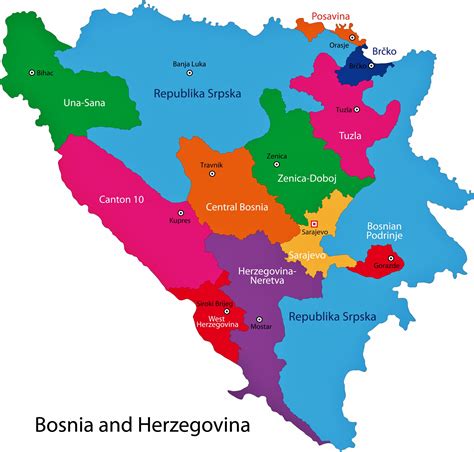 Mapa De Regiones Y Provincias De Bosnia Y Herzegovina