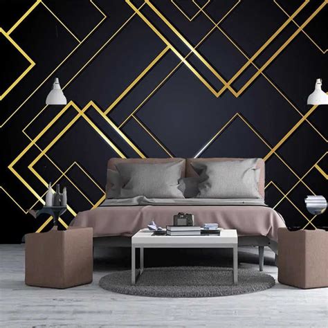 Custom 3d Photo Wallpaper Golden Lines Creative Geometric Mural Bedroom