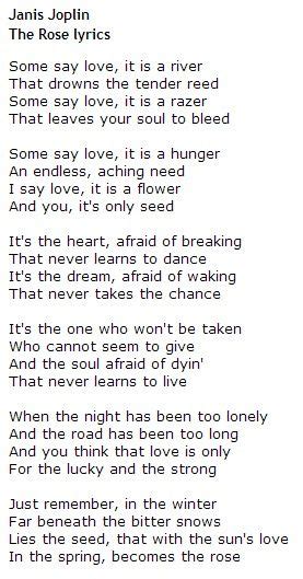 The Rose Janis Joplin Great Song Lyrics Hymns Lyrics Song Words