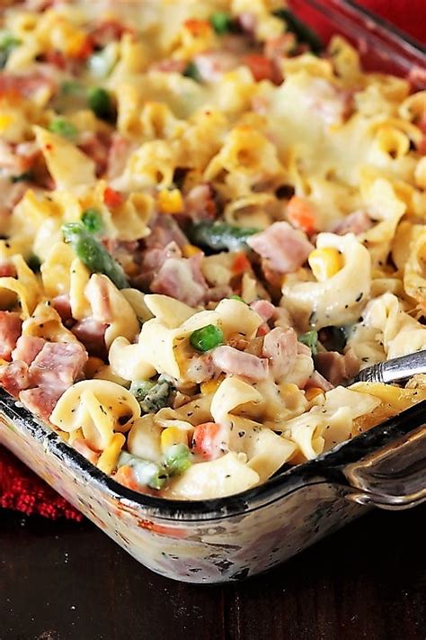 Overnight crock pot breakfast casserole like this recipe? Leftover Ham & Noodle Casserole | The Kitchen is My Playground