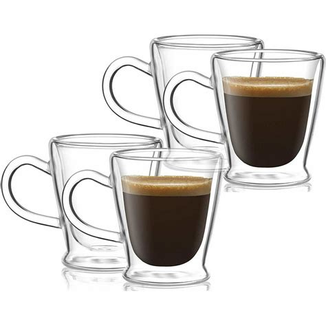 thermax set of 4 2 6 oz double wall insulated glass espresso mugs