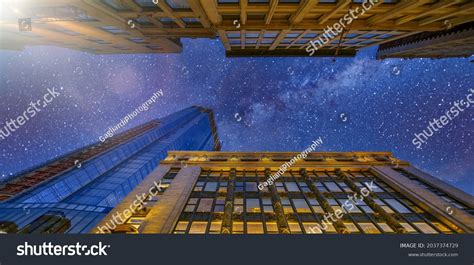 Boston Skyscrapers Under Starry Night Upward Stock Photo 2037374729