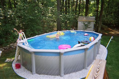 Small Oval Fiberglass Above Ground Pools For Kids In Small Backyard