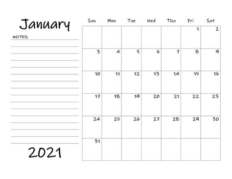2021 Blank Calendar To Write In Printable March