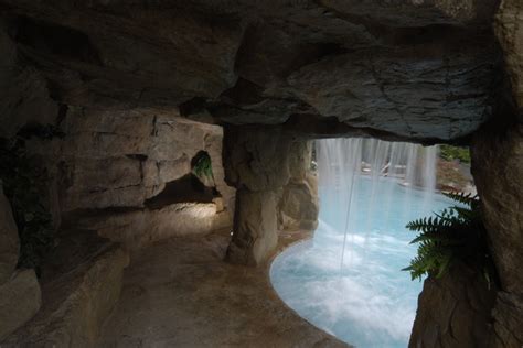 Cave Grotto Enclosed Slide With Waterfalls Tropical Pool New York