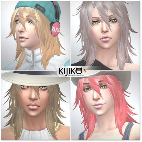 Kijiko Sims Pink And Fluffy Long Hair Version For Her Sims 4 Hairs