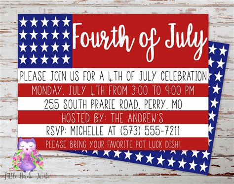 Fourth Of July Party Invitation July 4th Party Invitation