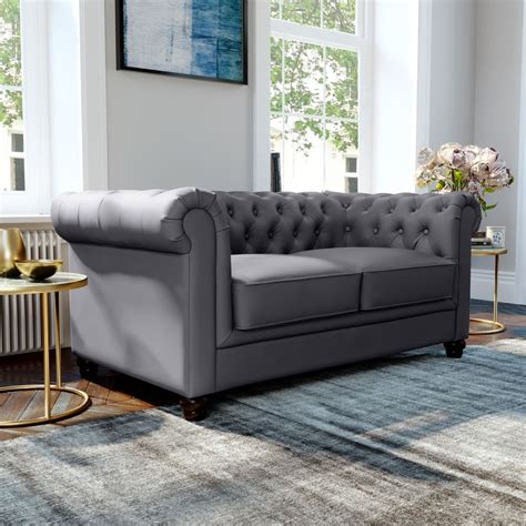 Hampton Grey 2 Seater Chesterfield Sofa Furniture And Choice