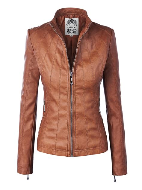 Mbj Wjc877 Womens Panelled Faux Leather Moto Jacket S Camel