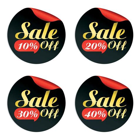 Black Red Gold Sale Stickers Set With Bubble 10 20 30 40 Percent