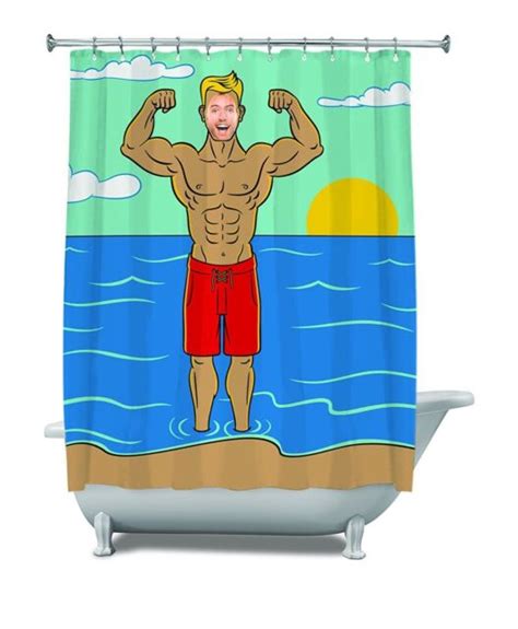 Bigmouth In The Buff Muscle Man Shower Curtain Fabric Funny Gag 72 X