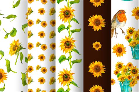 Sunflower Digital Scrapbook Paper Seamless Sunflower Patterns Etsy