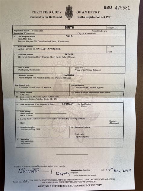 Lizzie Robinson On Twitter Archie’s Birth Certificate Confirms He Was Born At The Portland